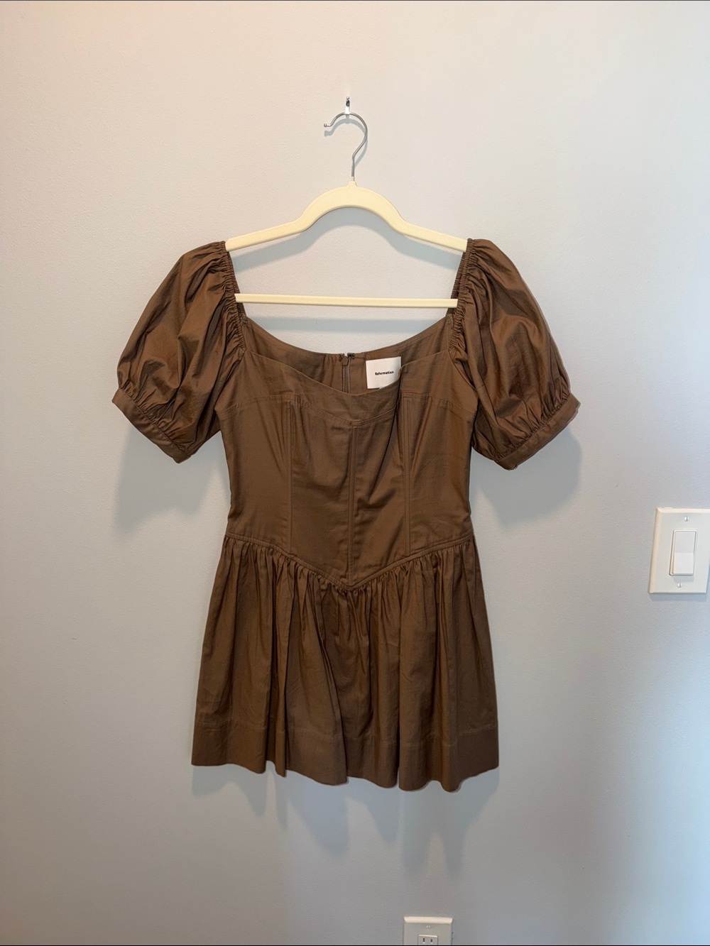Reformation Brown Puff Sleeve Square-Neck Tunic